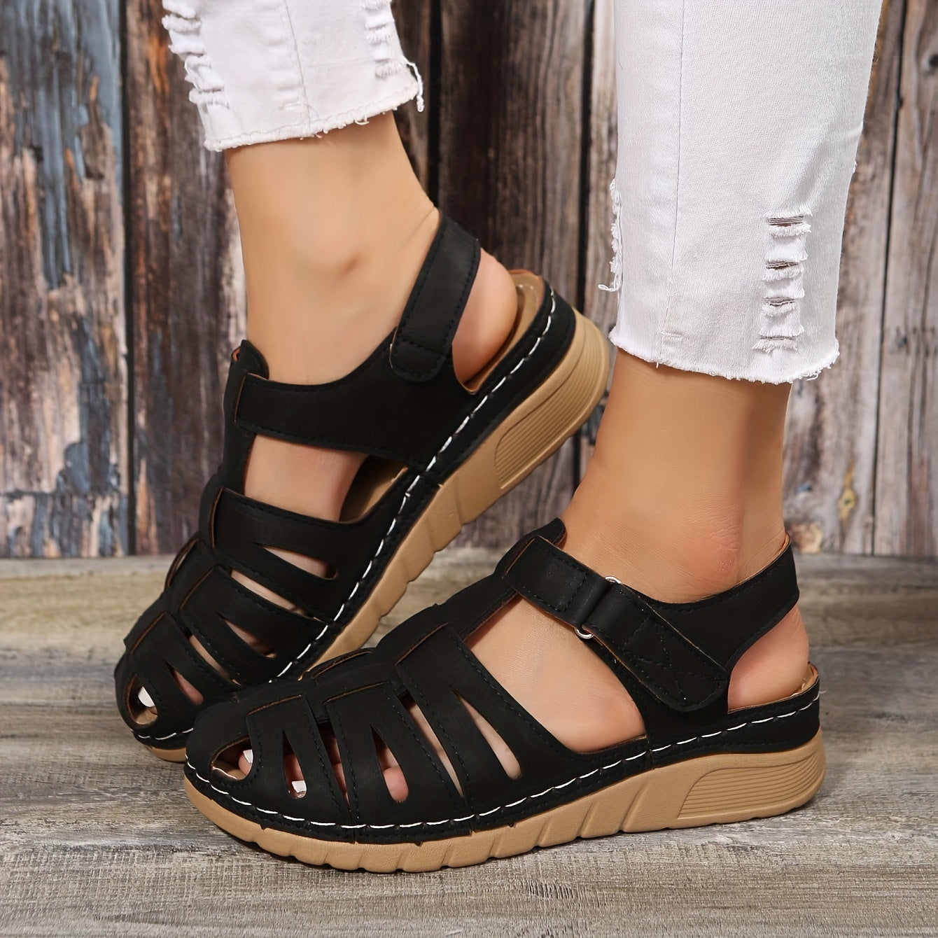 Schwarze Retro Keilsandalen - Luna