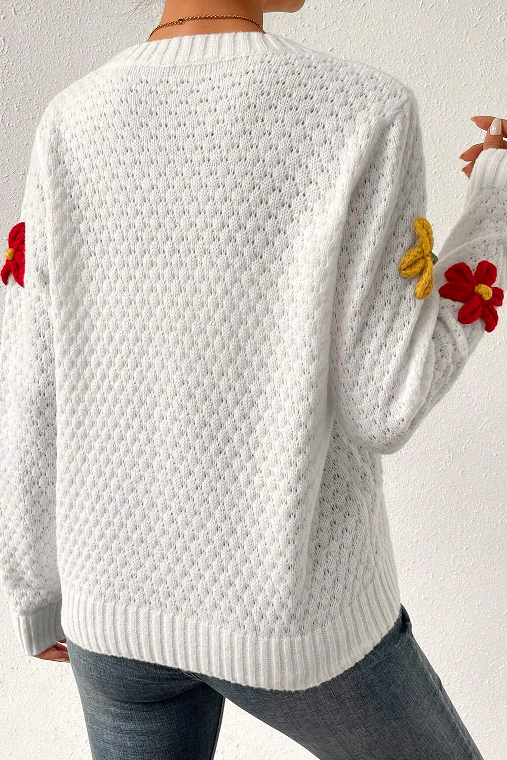 Strickpullover Mit Textur Und Rundhalsausschnitt Für Frauen