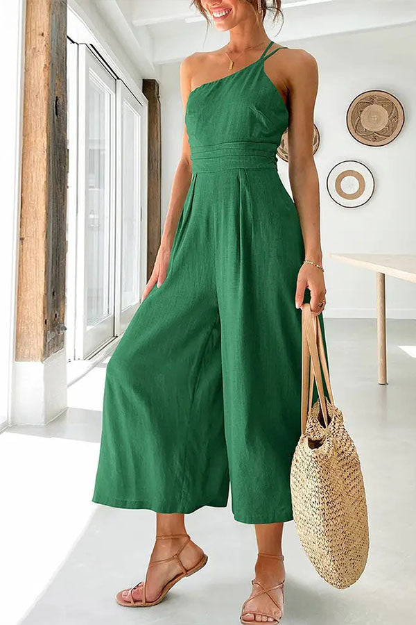 Lichtgrüne Weite Jumpsuit mit Plissée-Taille - Jade