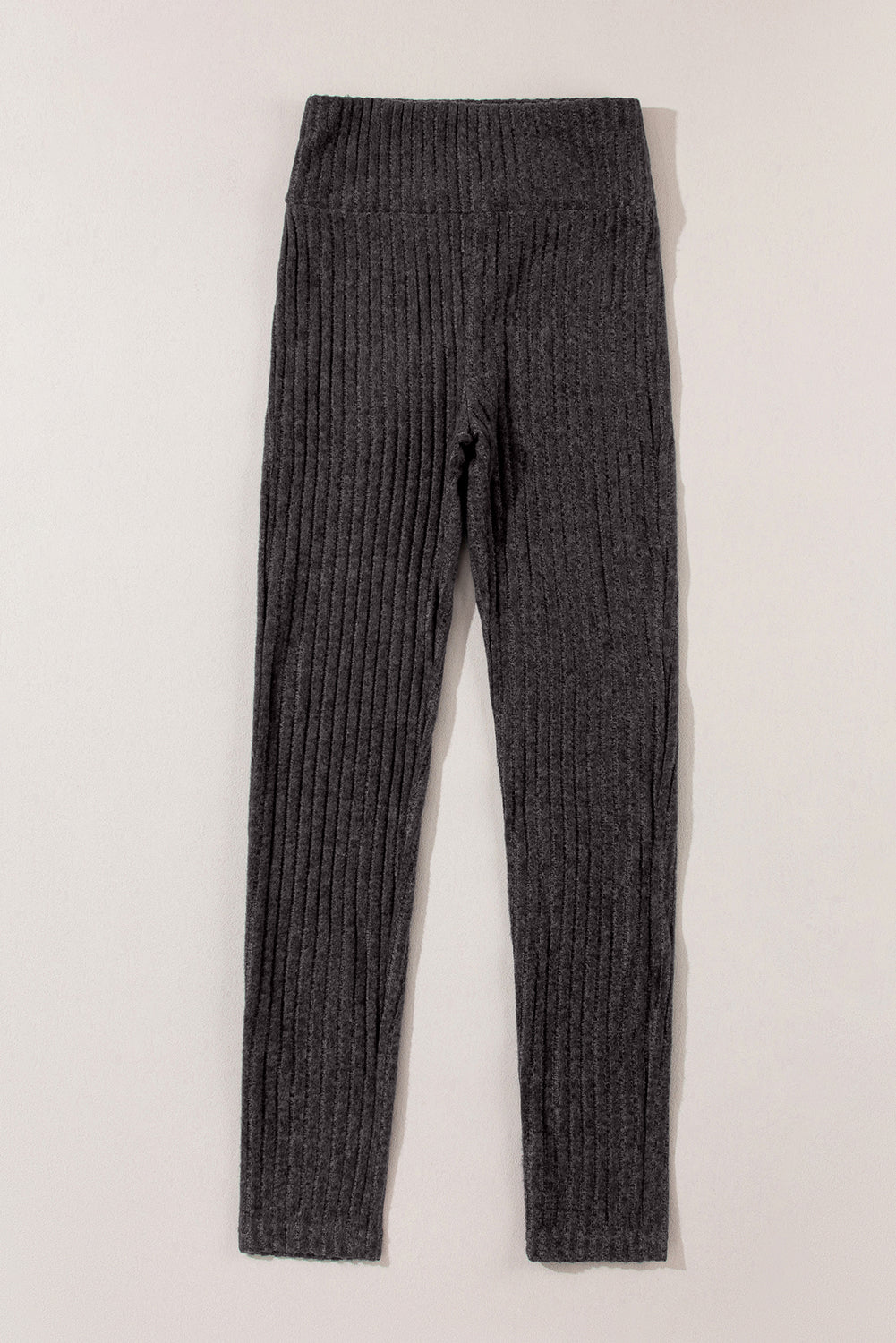 Dunkelgraue Strickleggings Mit Breitem Bund Für Frauen