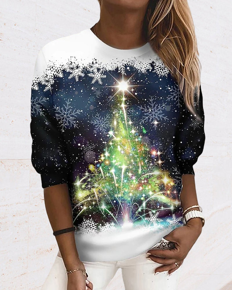 Yeva | Weihnachtsbedrucktes Sweatshirt mit Rundhalsausschnitt