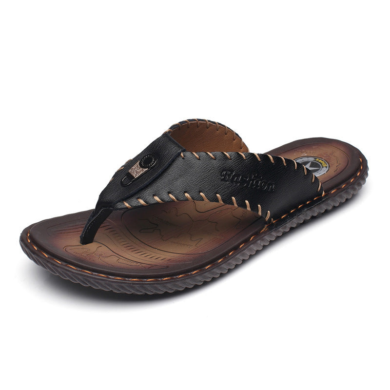 Stuttgart | Leder Rutschfeste Hausschuhe Herren Outdoor Flip Flops Sandalen