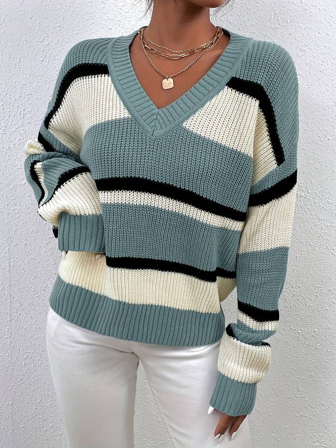 V-Ausschnitt-Pullover mit Trendigem Look und Mühelosem Stil Für Frauen