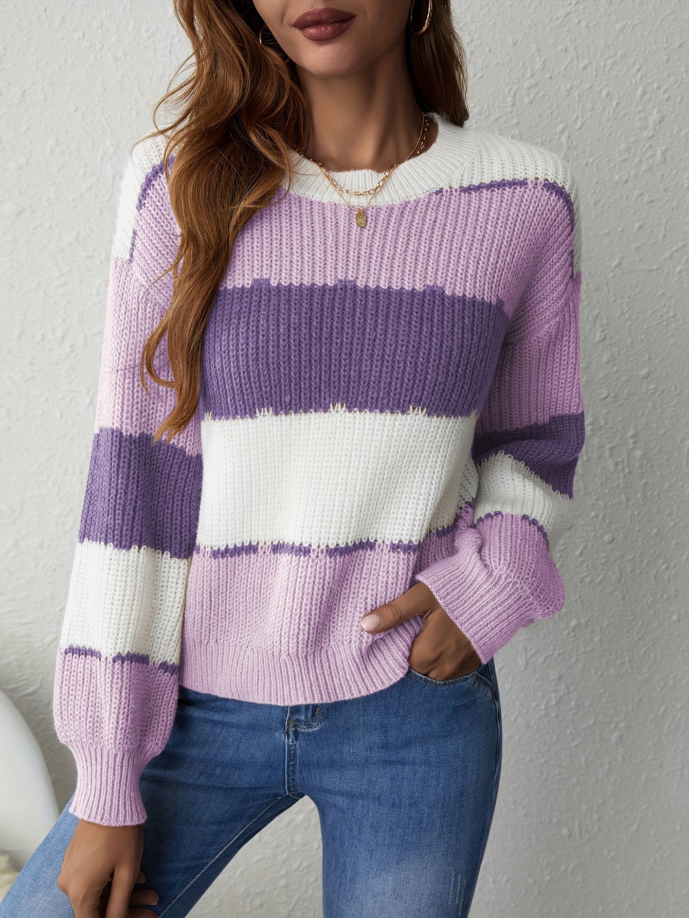 Lässiger Strickpullover mit Streifen Für Frauen