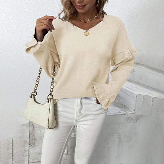 Eleganter Strickpullover mit Rüschen Für Frauen