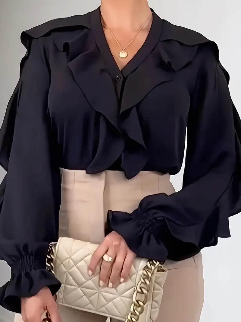 Elegante Bluse mit Rüschenkragen und Ärmeln Für Frauen