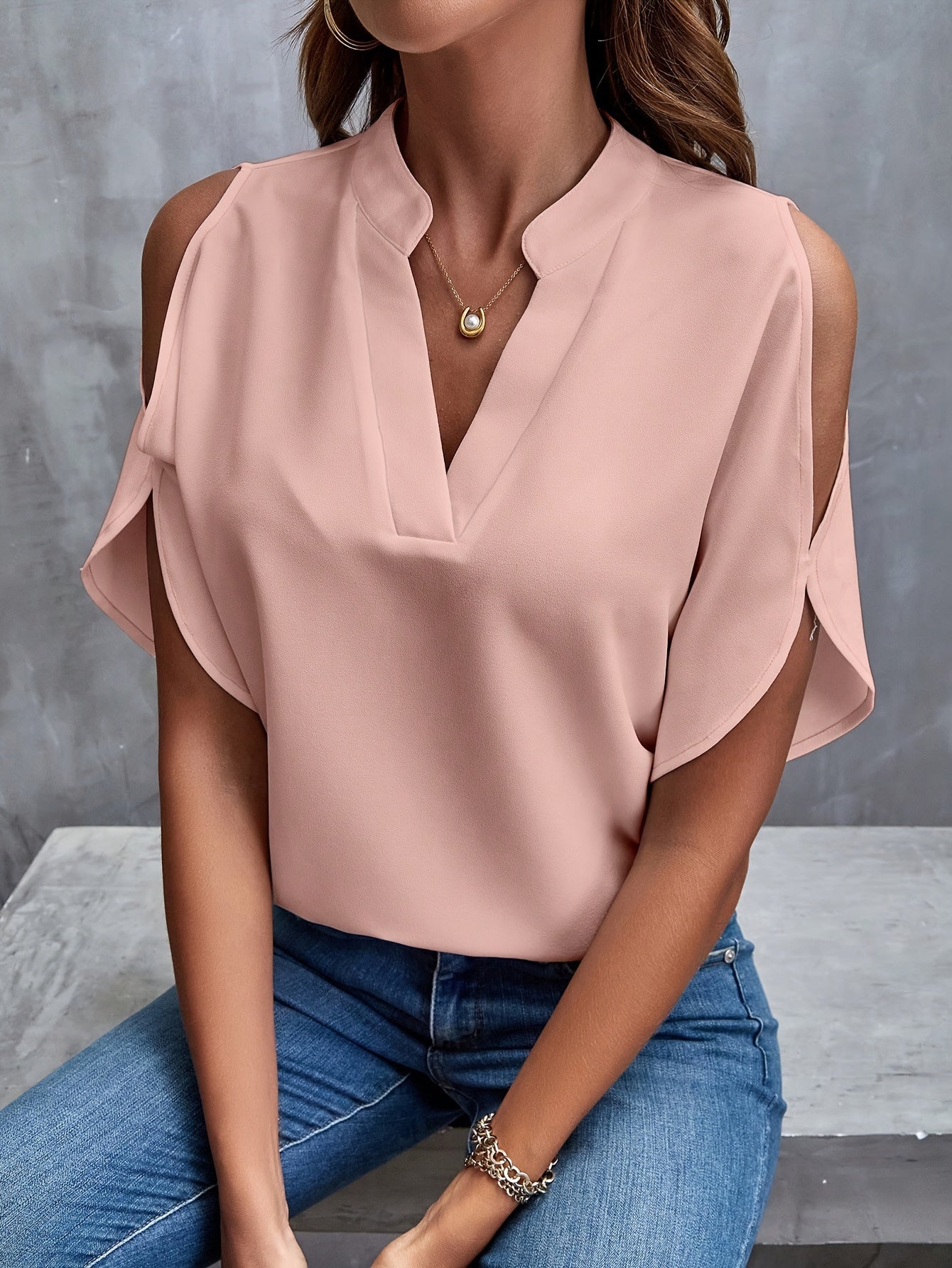 Rosa elegante Bluse mit Schlitzärmeln - Mila