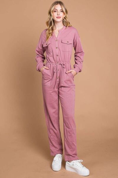 Stilvoller Jumpsuit mit Knöpfen & Kordelzug-Taille