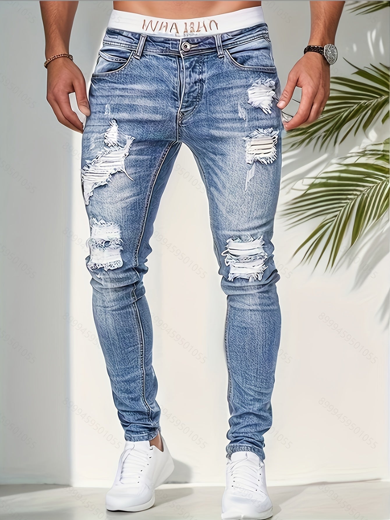 Slim Fit Zerrissene Jeans Hellblau - Alex