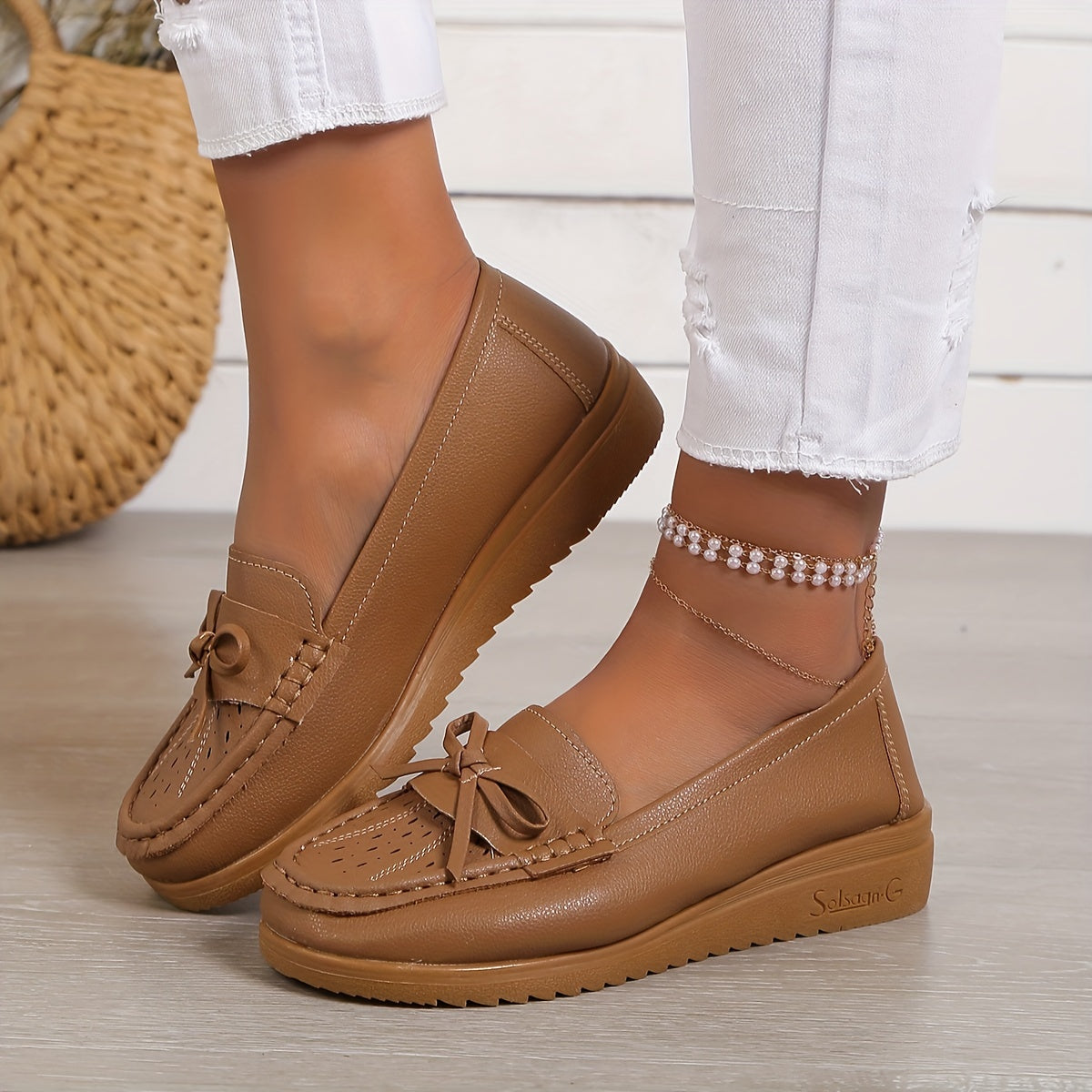 Beige Loafers mit Schleife - Mila