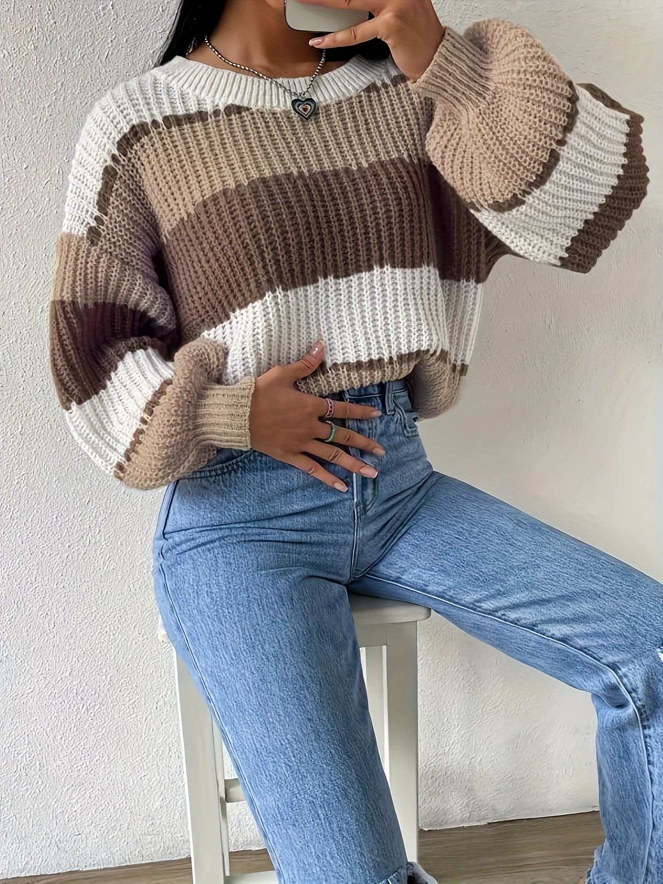 Lässiger Strickpullover mit Streifen Für Frauen