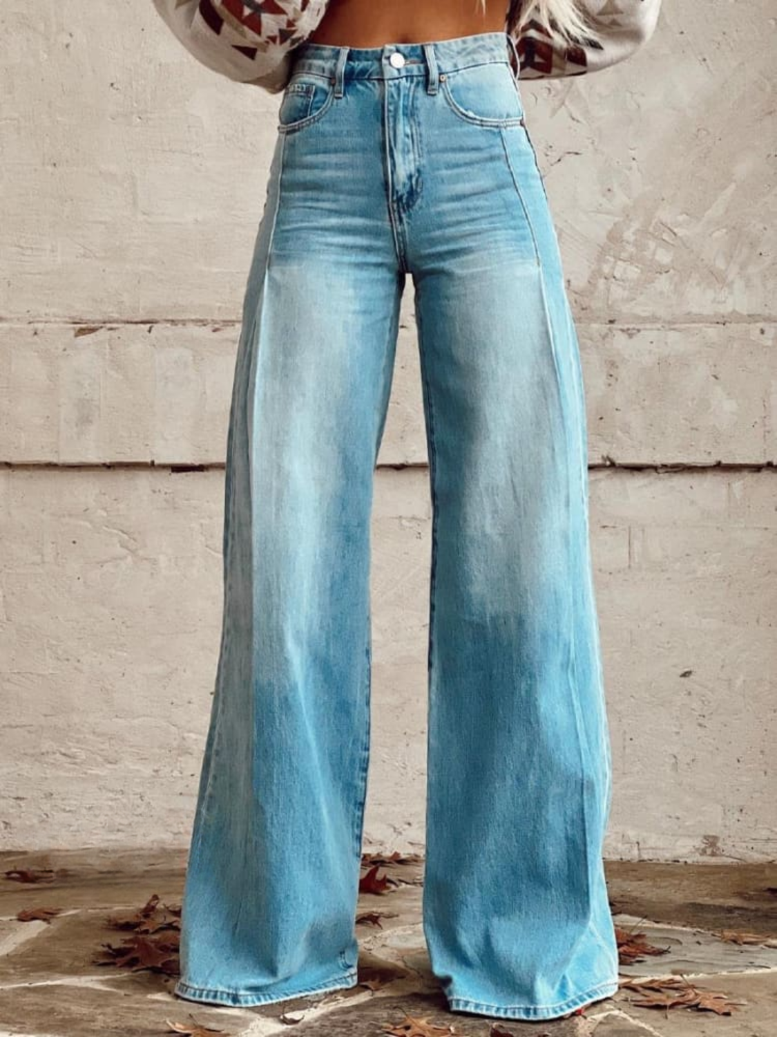 Retro Denim-Hose mit weitem Bein