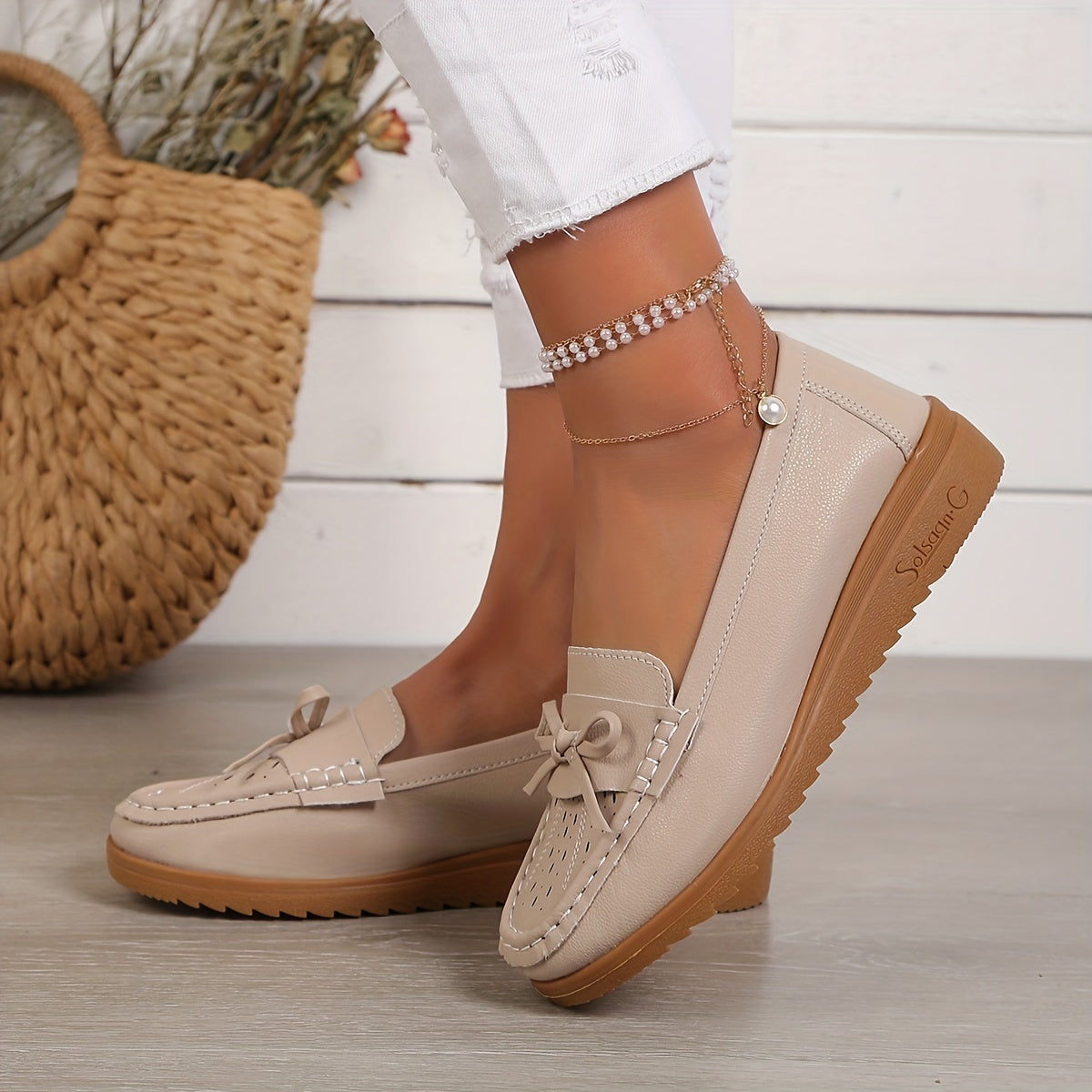 Beige Loafers mit Schleife - Mila