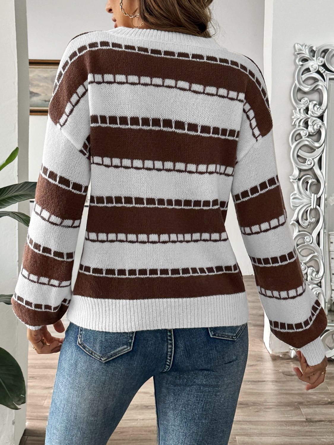 Schicker Rundhals-Pullover Mit Streifen Für Frauen