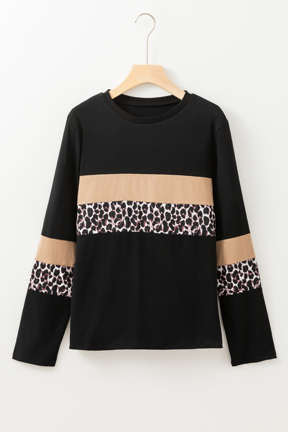 Langarmshirt mit Leopardenmuster und Colorblock Für Frauen