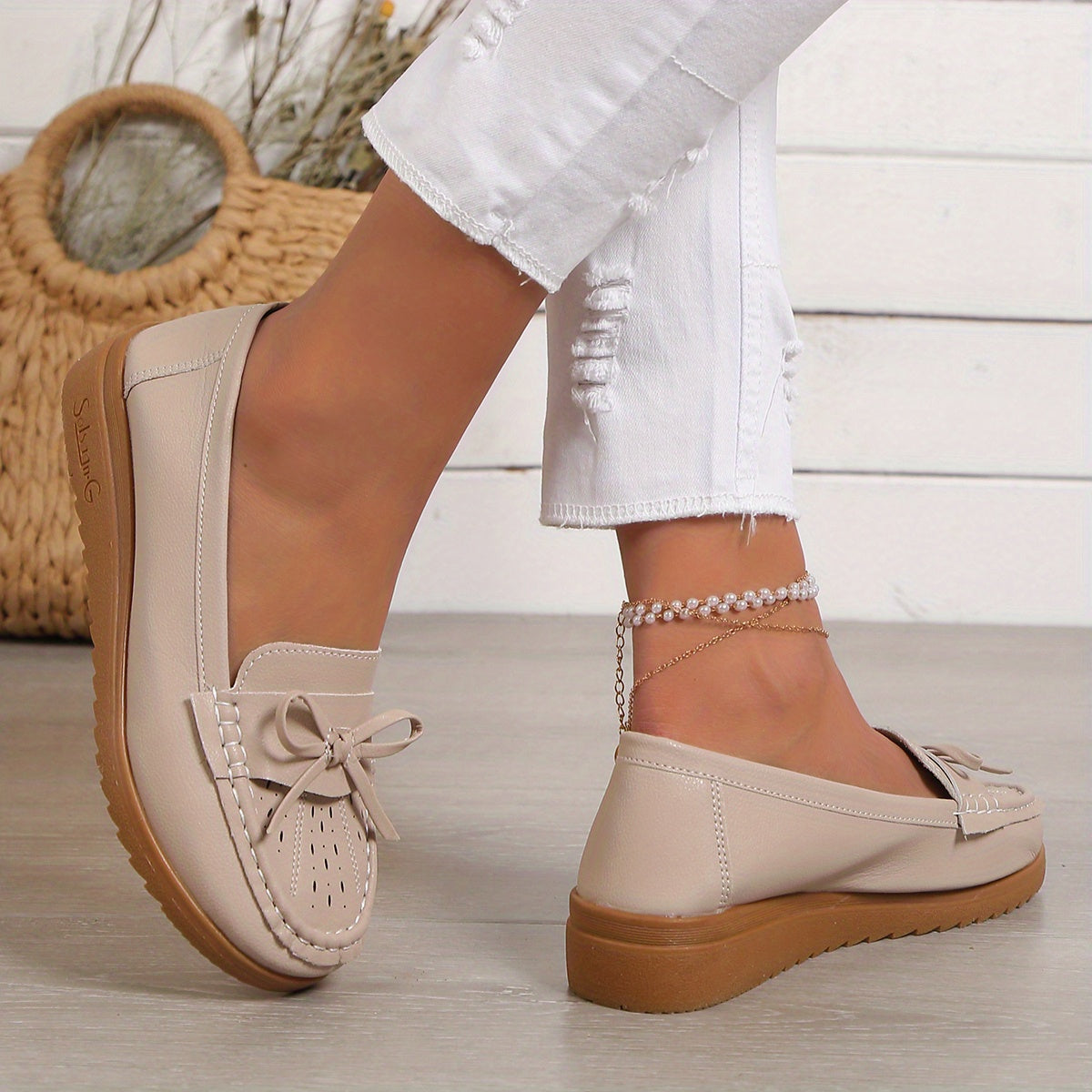 Beige Loafers mit Schleife - Mila