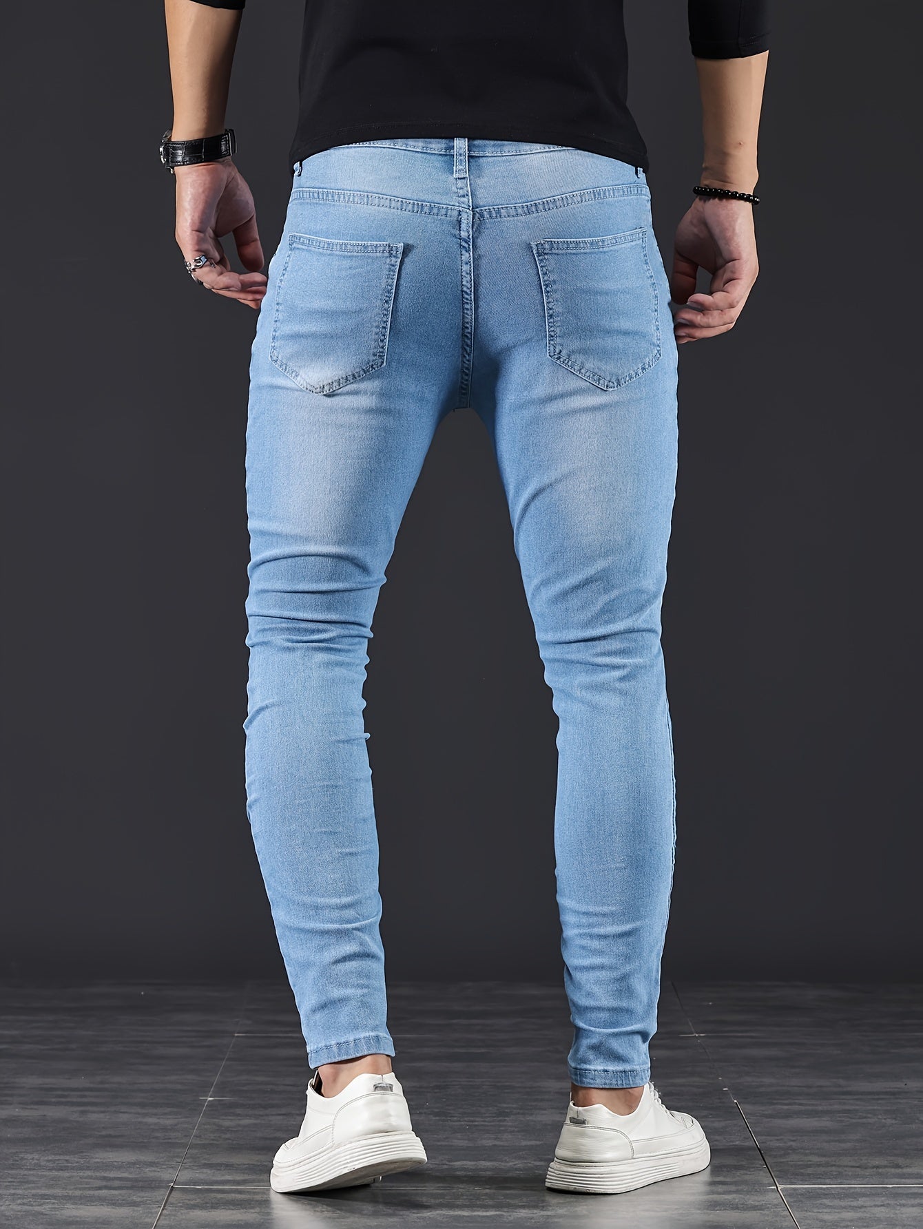 Slim Fit Zerrissene Jeans Blau - Leo