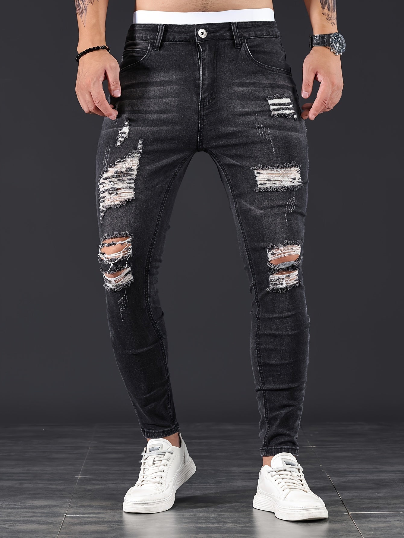 Slim Fit Zerrissene Jeans Hellblau - Alex