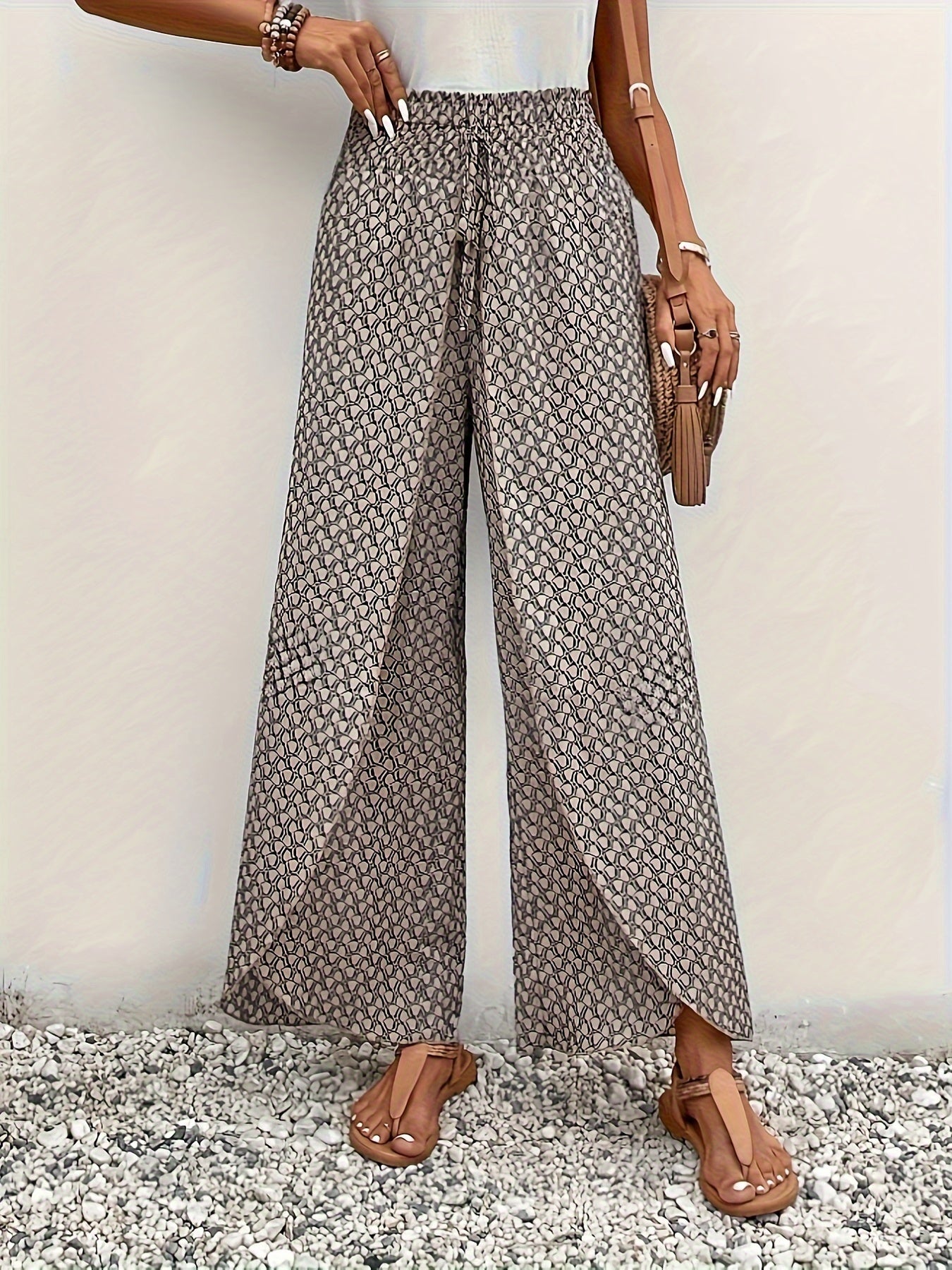 Khaki Geometrische Print Weite Hose - Mila