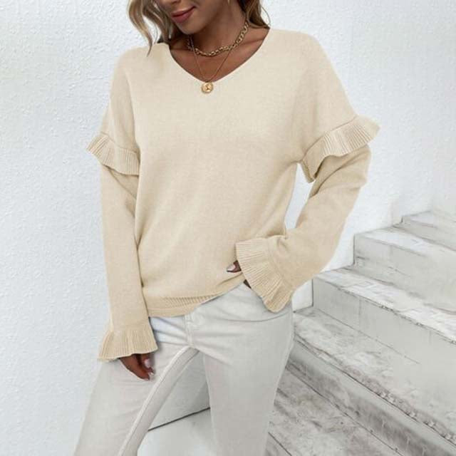 Eleganter Strickpullover mit Rüschen Für Frauen