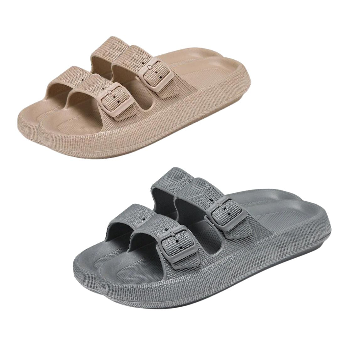 Lara - Duo-Paket Anatomische Sandalen mit Verstellbaren Riemen in Schwarz und Khaki