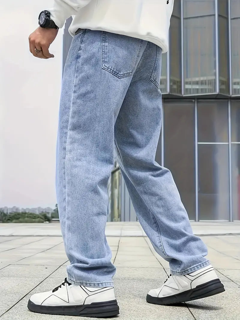 Lässige Jeans mit geradem Bein und heller Waschung für Männer