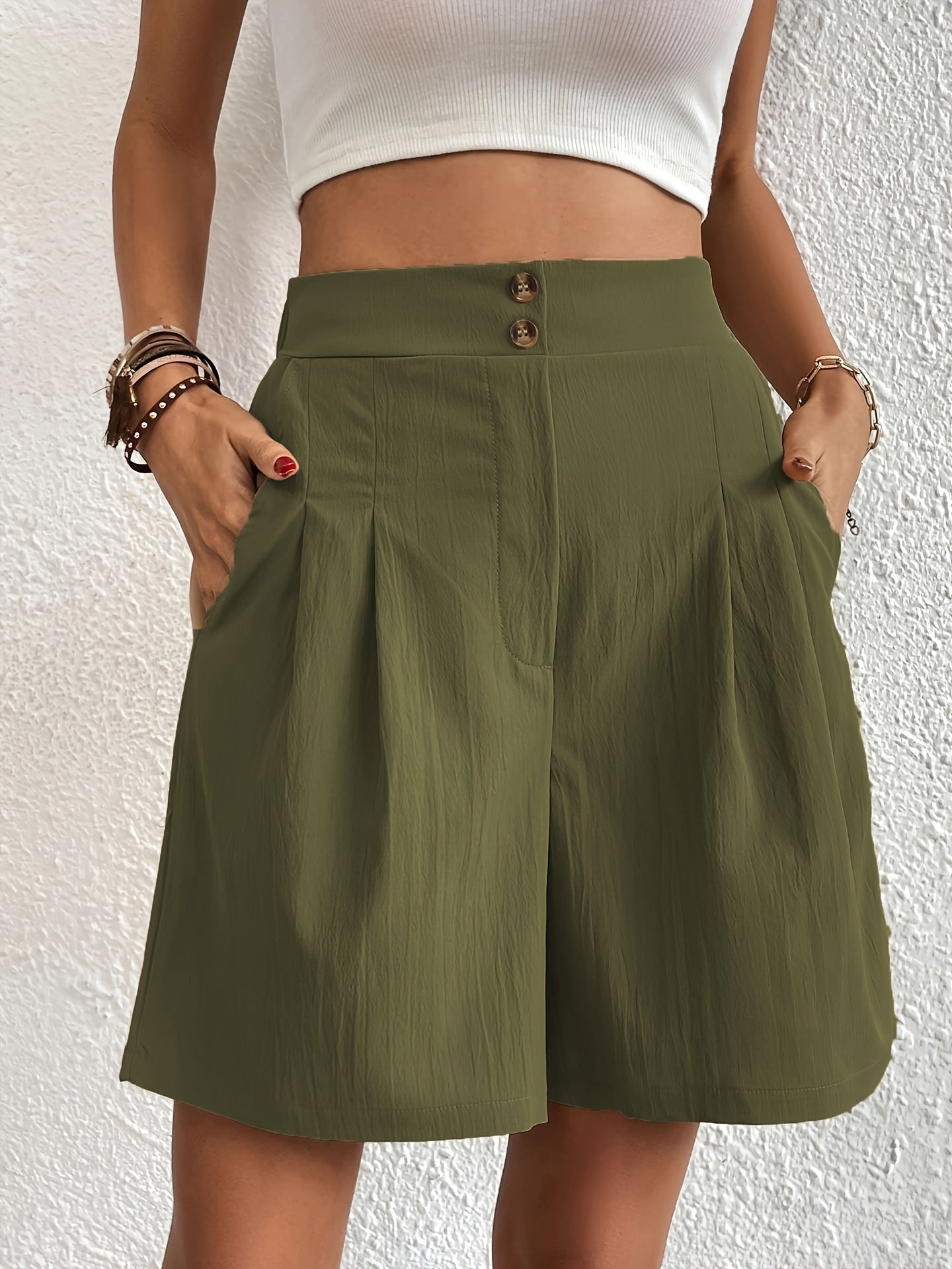 Khaki Casual High-Waist Shorts - Mia