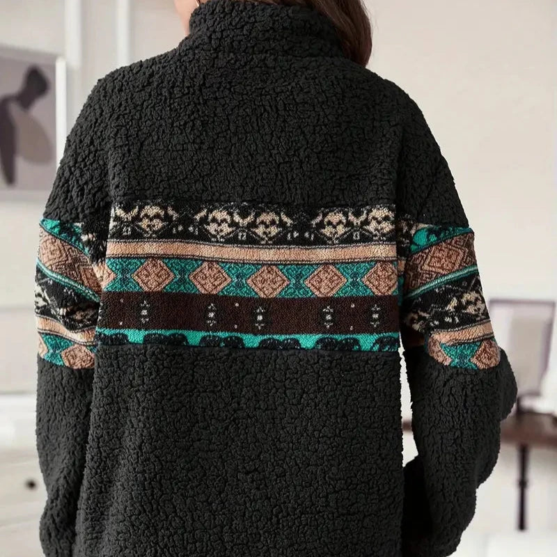 Schicker Schwarzer Pullover Mit Aztekenmuster Für Herbststil Für Frauen