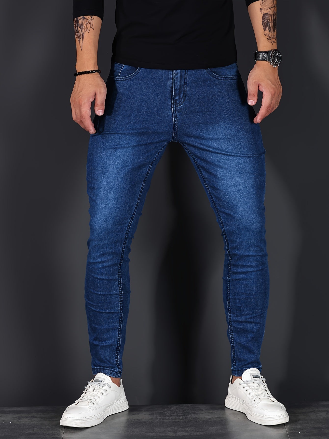 Slim Fit Zerrissene Jeans Blau - Leo