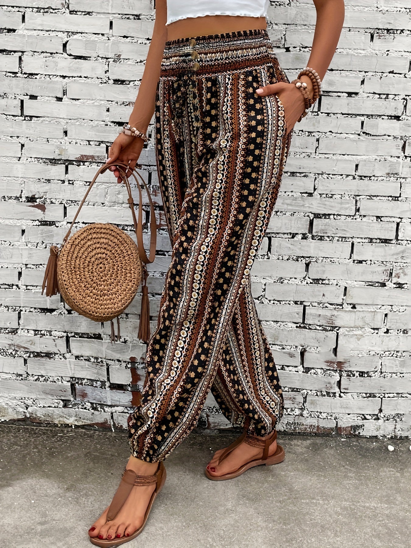 Weiße Boho Plus Size Hose - Ella