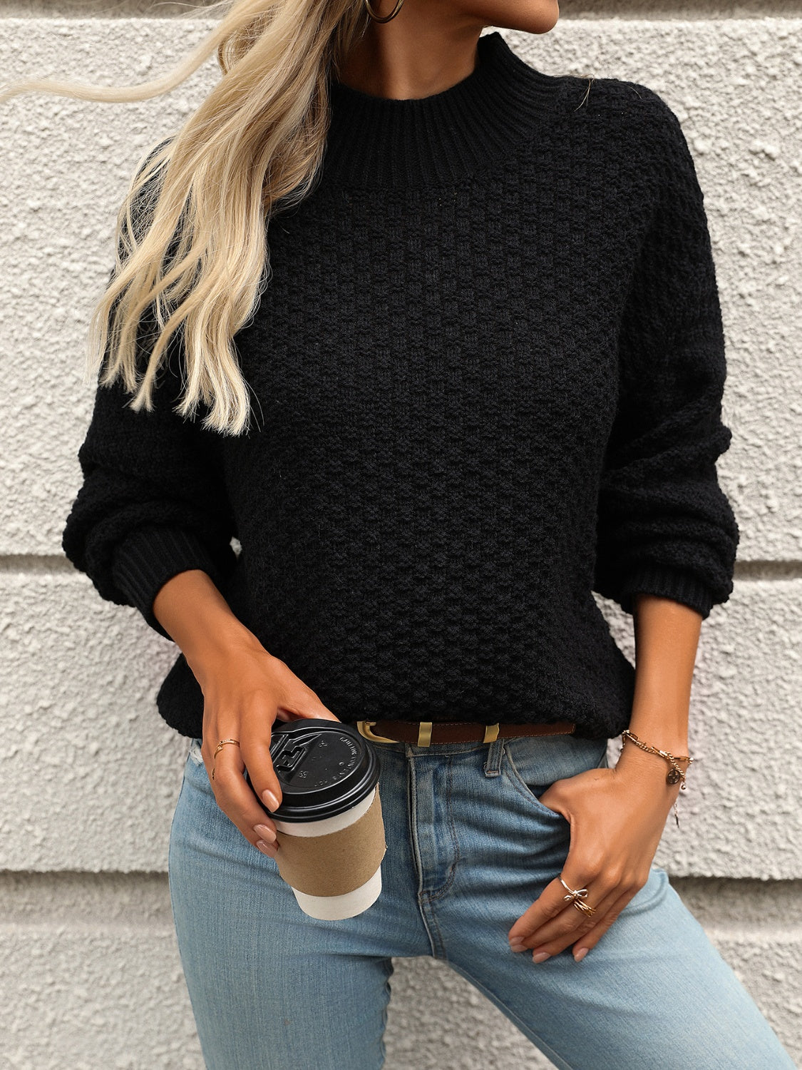 Klassischer Langarm-Mock-Neck-Pullover Für Frauen