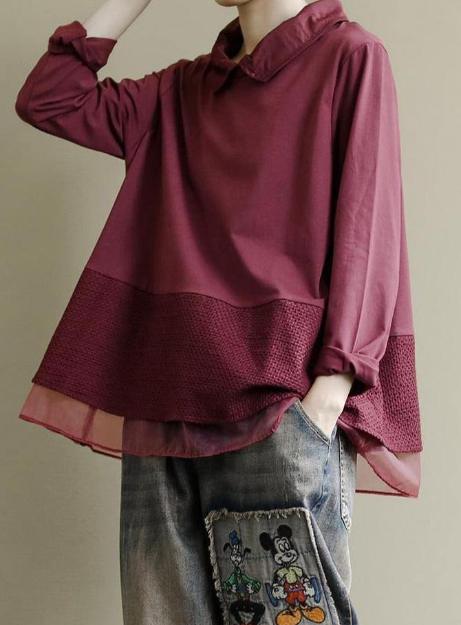 Marcella | Art Burgundy Patchwork Revers Shirt