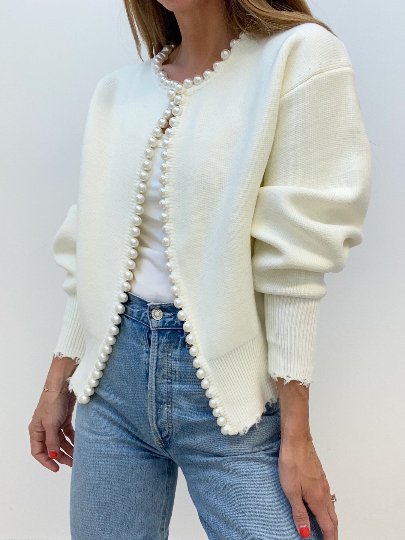 Elegante Strickjacke Mit Perlenakzenten Für Frauen