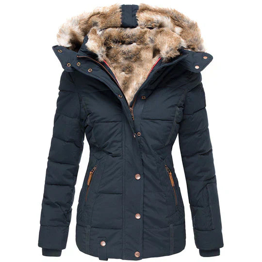 Warme Winterjacke mit Fellkapuze für Frauen