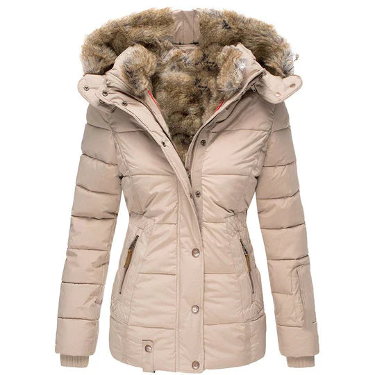 Warme Winterjacke mit Fellkapuze für Frauen