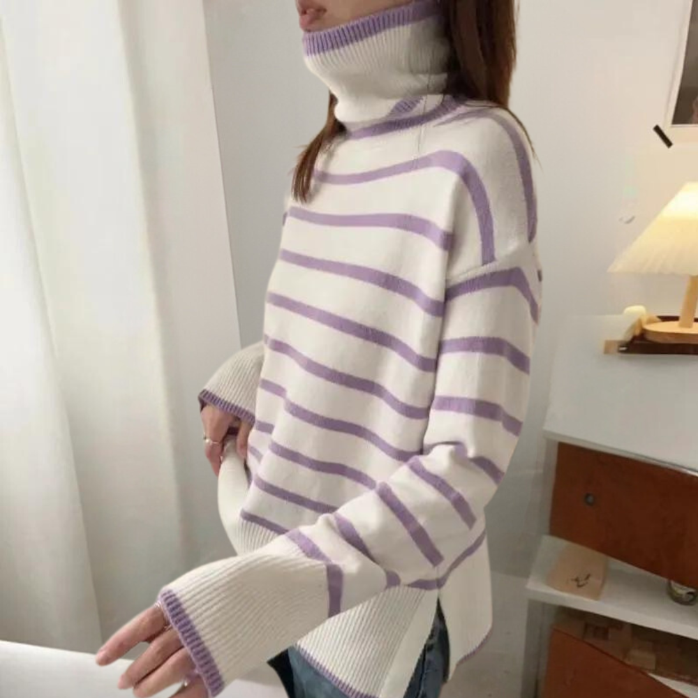 Trendiger gestreifter Rollkragenpullover mit modernem Design Für Frauen