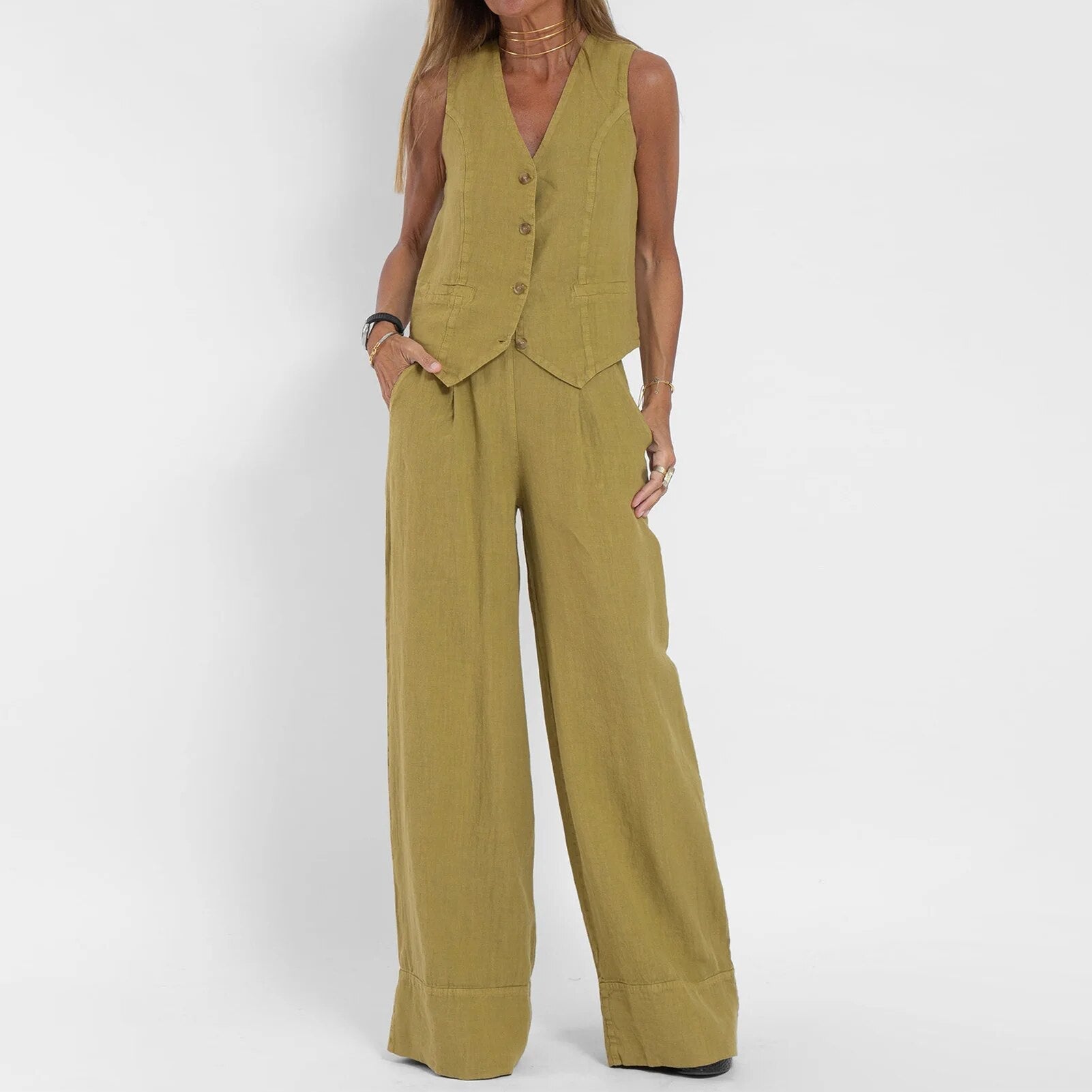 Aida - Olivgrünes Chic Duo Set Jumpsuit