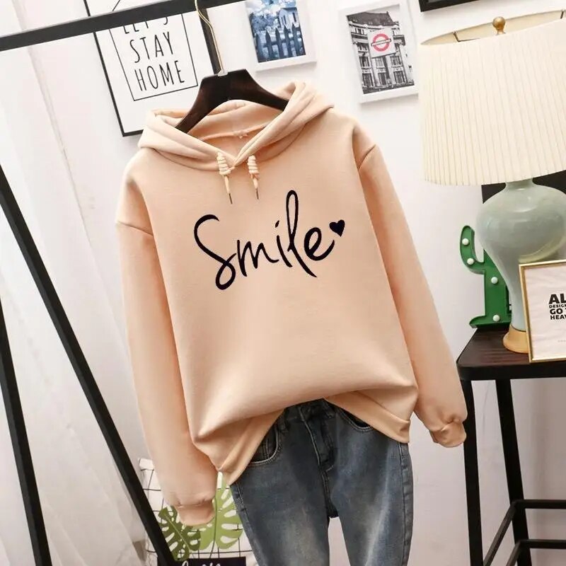 Lässig Geschnittener Smile Hoodie Für Frauen