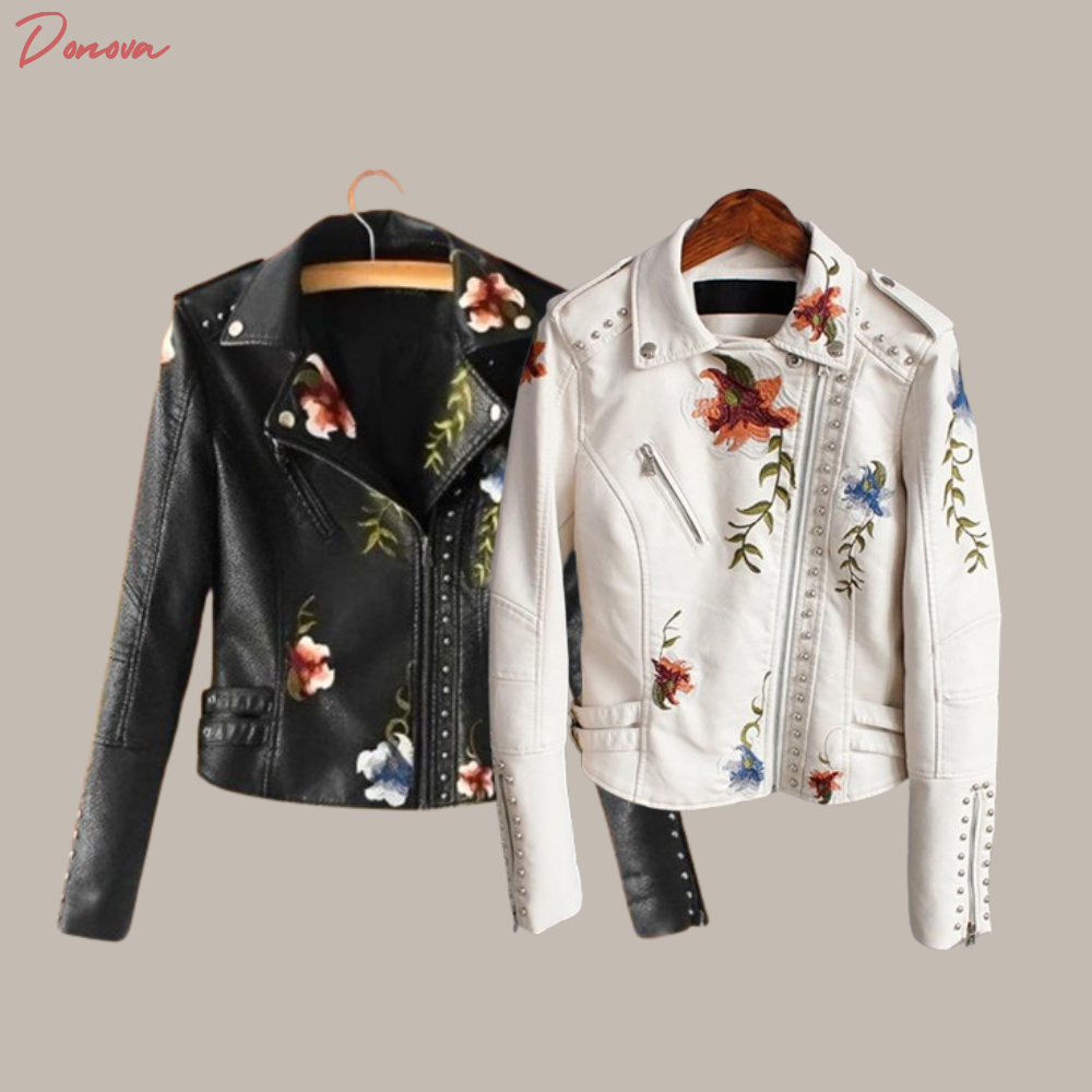 Donovo™ | Lederjacke mit Blumenstickerei