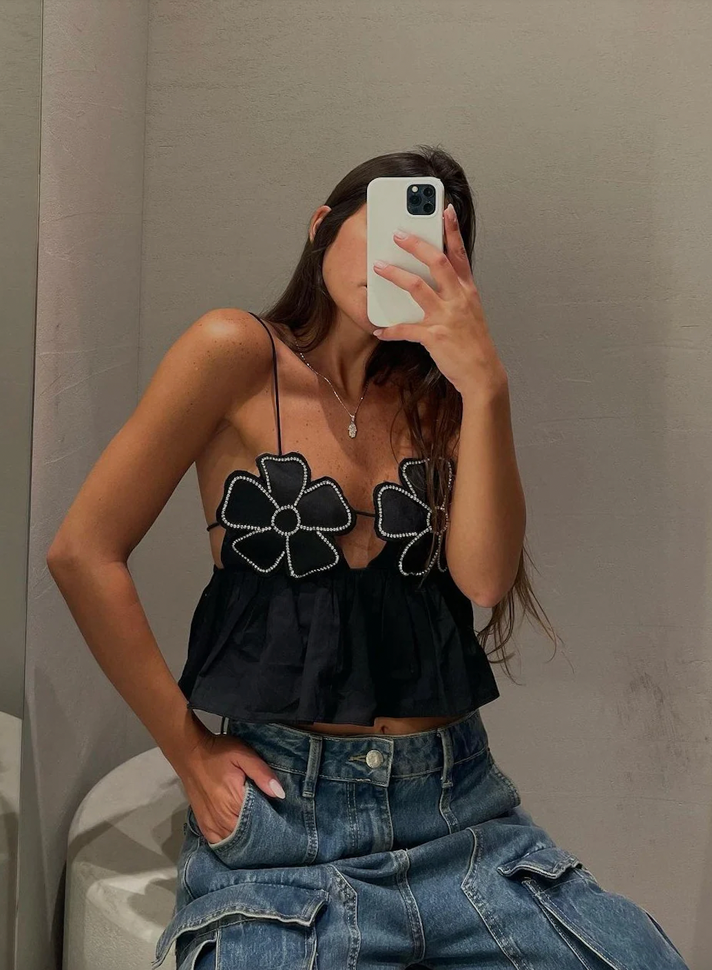 Funkelndes Strassverziertes Crop-Top Für Frauen