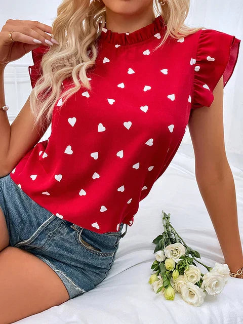 Dulce - Elegante Rosa Bluse mit Herzchenmuster