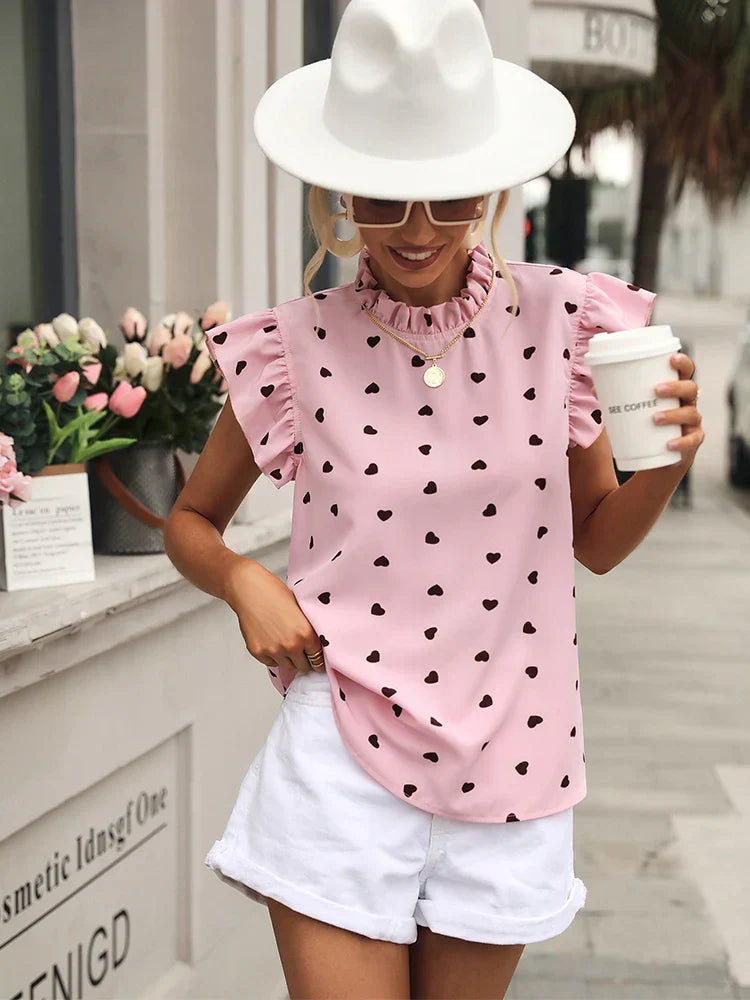 Dulce - Elegante Rosa Bluse mit Herzchenmuster