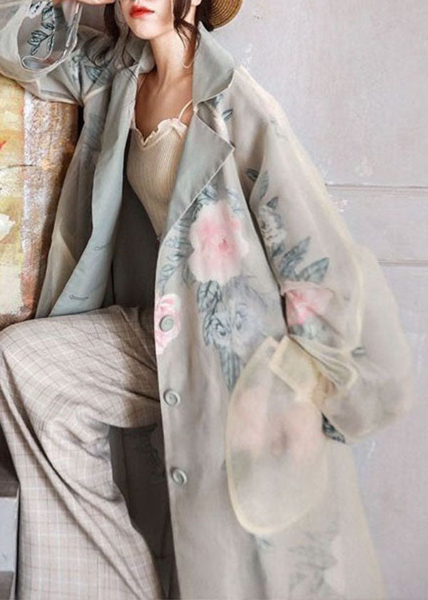 Victoria Sage | Floraler Peter Pan Kragen Taschen Flickwerk Organza Trench mantel