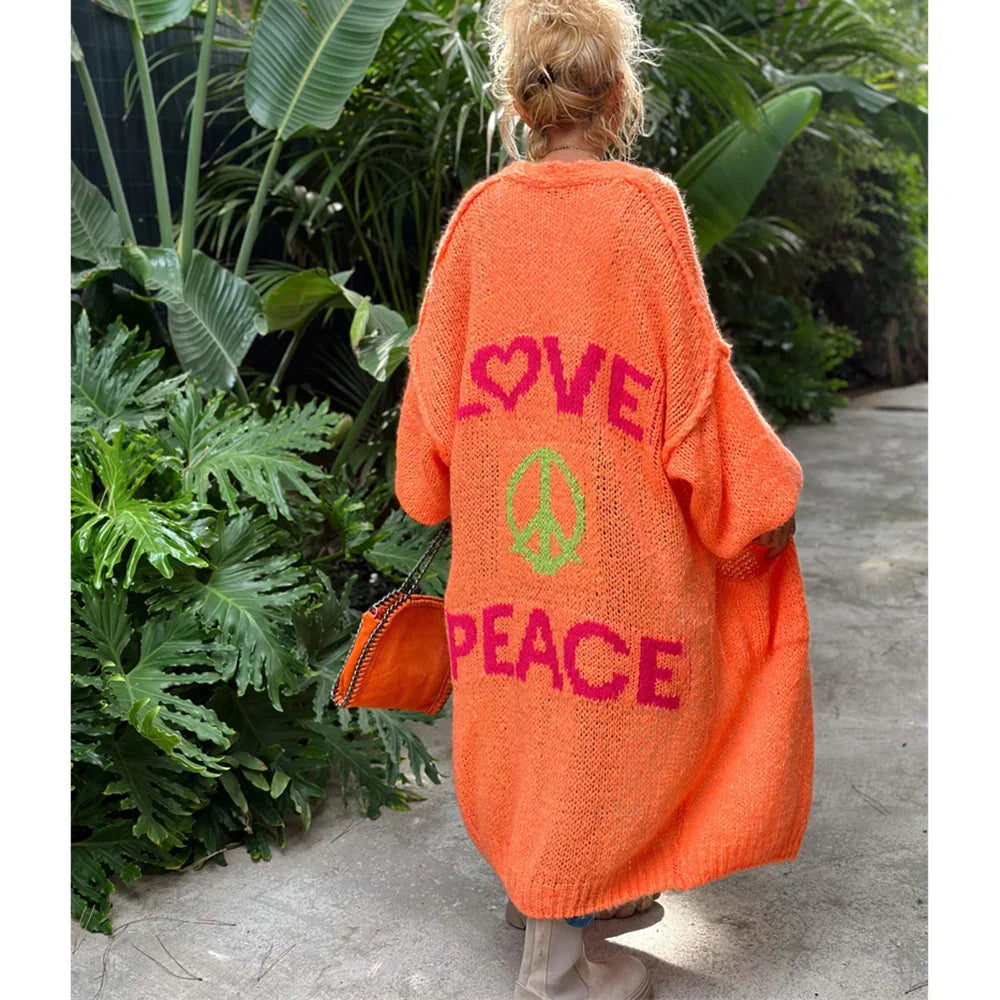 Orange Liebe & Frieden Strickjacke - Lovely