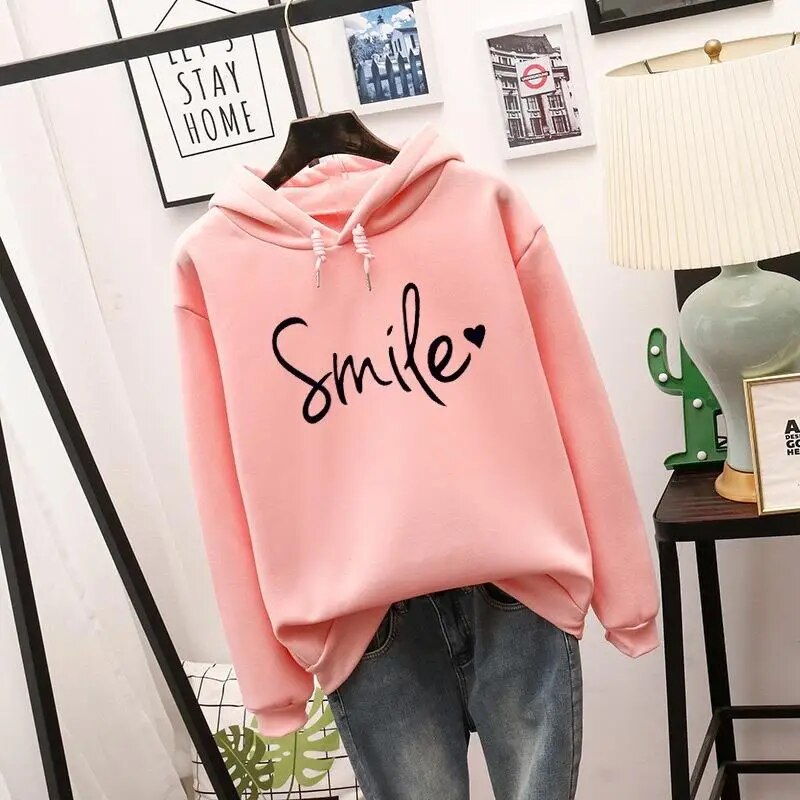 Lässig Geschnittener Smile Hoodie Für Frauen