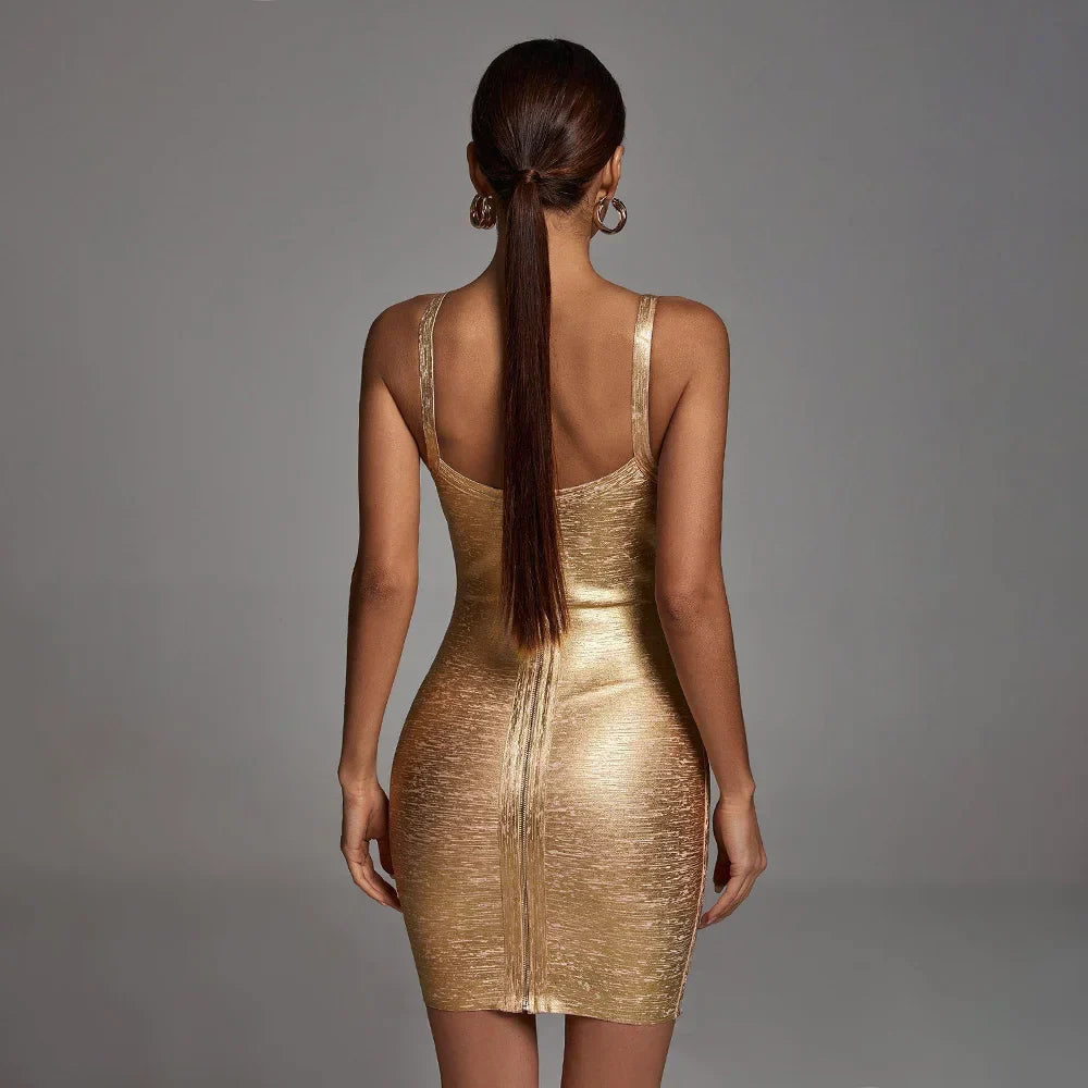 Vicky - V-Ausschnitt Minikleid in Gold