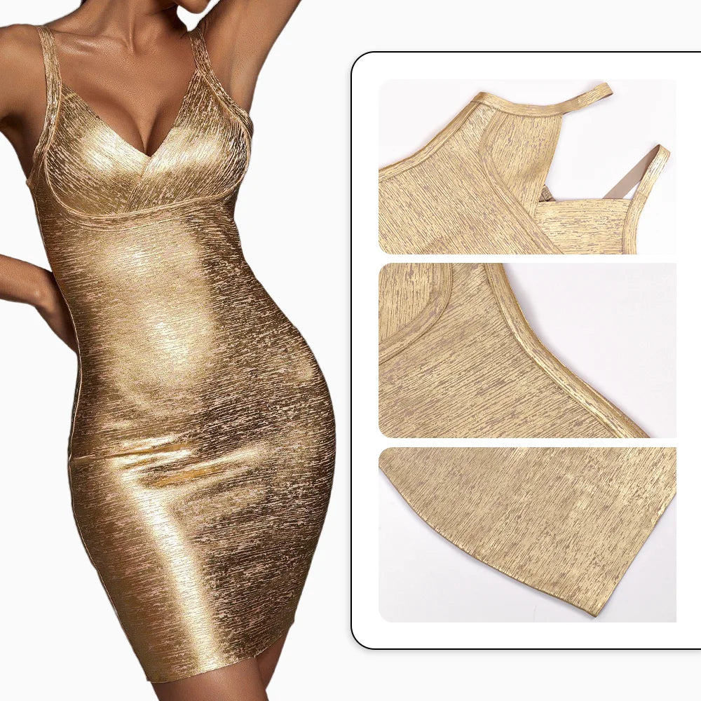 Vicky - V-Ausschnitt Minikleid in Gold