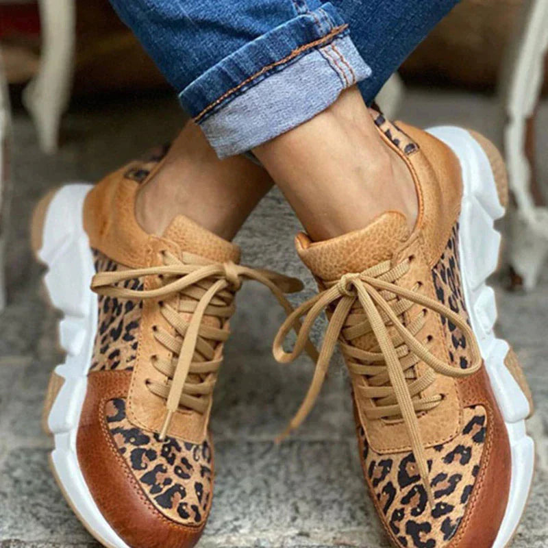 Coralie - Lässige vulkanisierte Leoparden-Sneakers mit dicken Sohlen