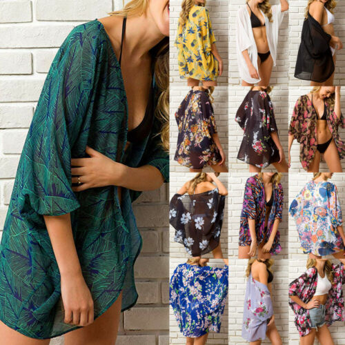 Esmeralda - Weißes Blumen Kimono Strandcover