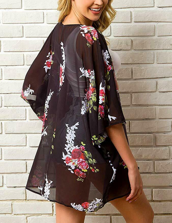 Esmeralda - Weißes Blumen Kimono Strandcover